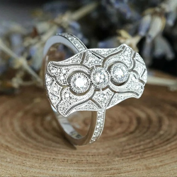 Vintage Inspired Pave Silver Art Deco Ring - Picture 5 of 7